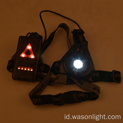 Kualitas Lampu Berlari Malam Luar Ruang Lampu Dada LED yang dapat diisi ulang dengan lampu peringatan punggung untuk berkemah, hiking, jogging, petualangan